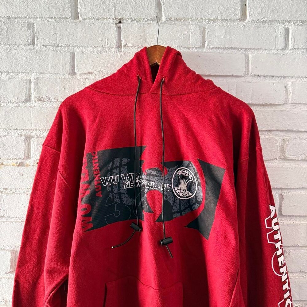 Vintage 90s WU Wear Wu-Tang Clan Made in USA Red Heavyweight Hoodie XL